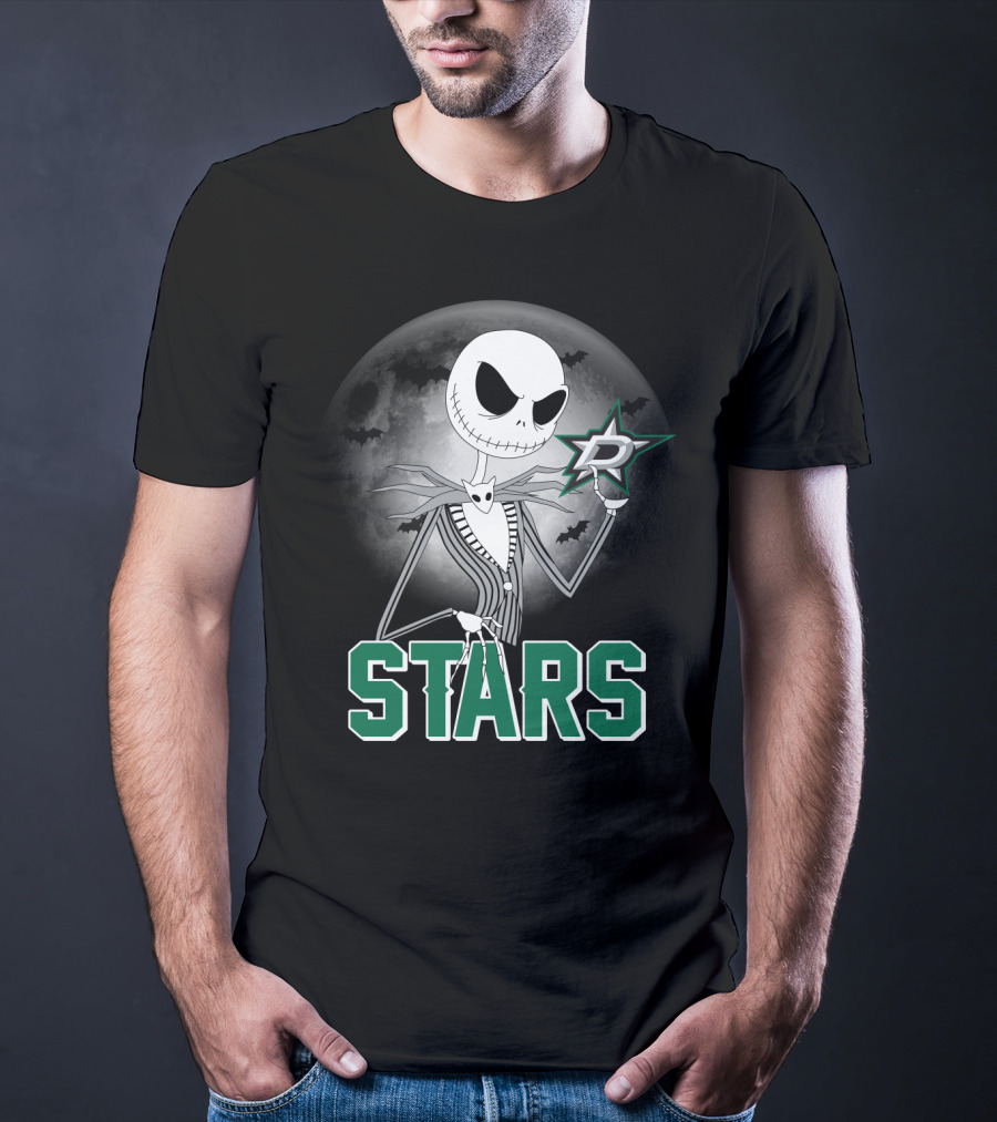 Jack Skellington Dallas Stars Halloween Moon Background Fan T-Shirt