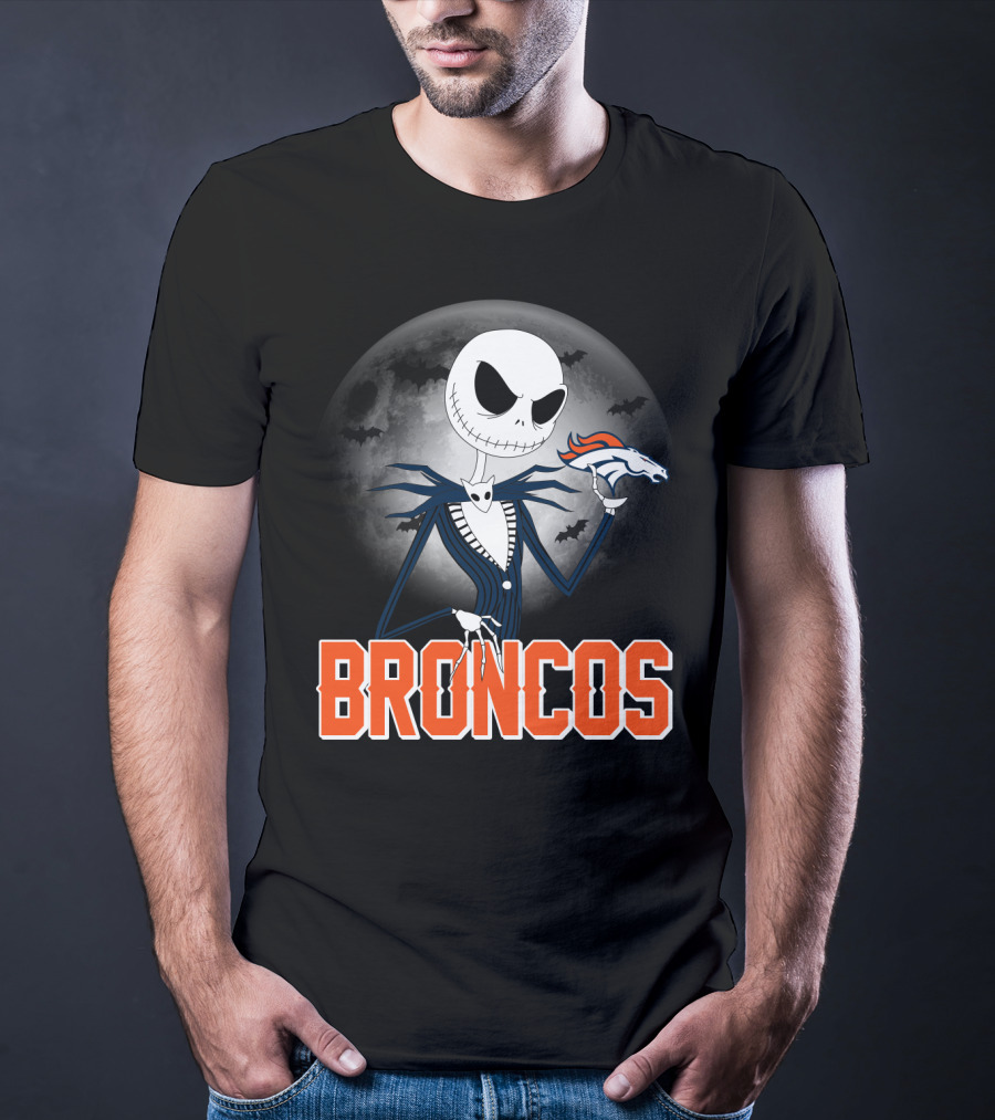 Jack Skellington Broncos Halloween Mashup Denver Broncos Sports Fan T-Shirt
