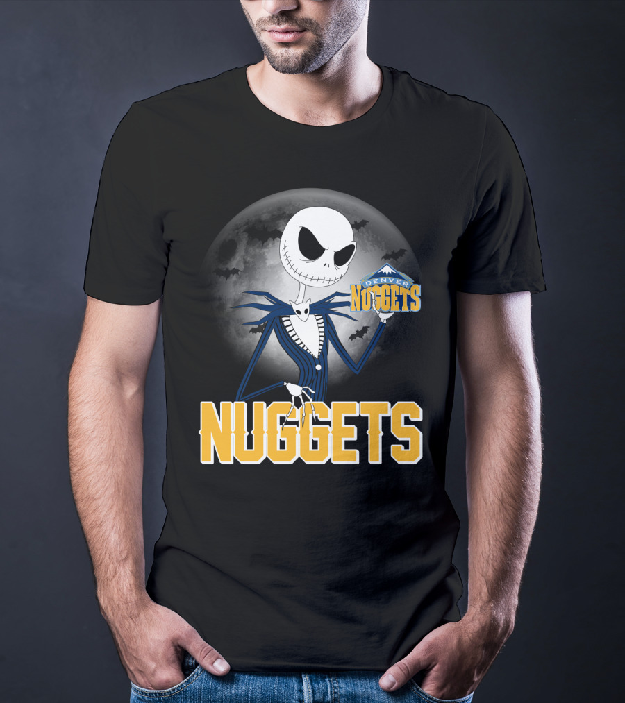 Jack Skellington Denver Nuggets Halloween Moon Bats T-Shirt