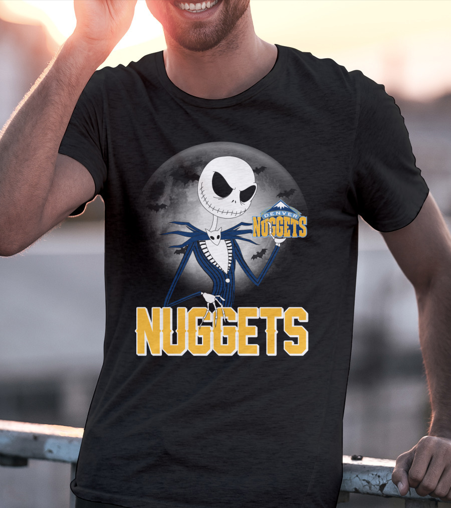 Jack Skellington Denver Nuggets Halloween Moon Bats T-Shirt