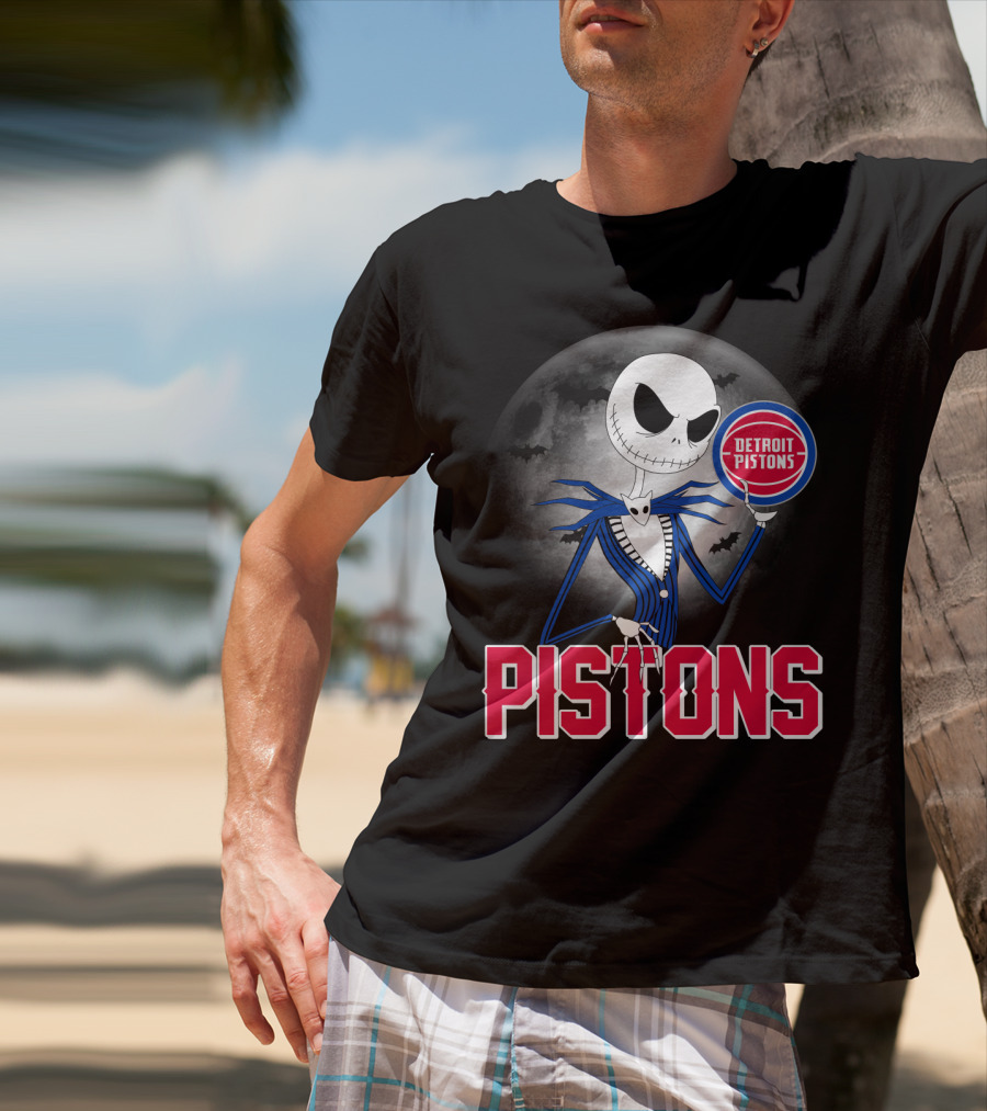 Jack Skellington Detroit Pistons Halloween Moon T-Shirt