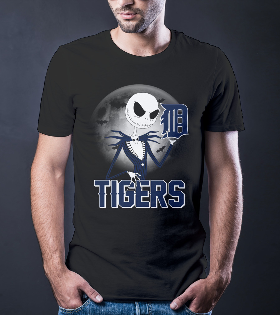 Jack Skellington Detroit Tigers Halloween Moon Scene T-Shirt