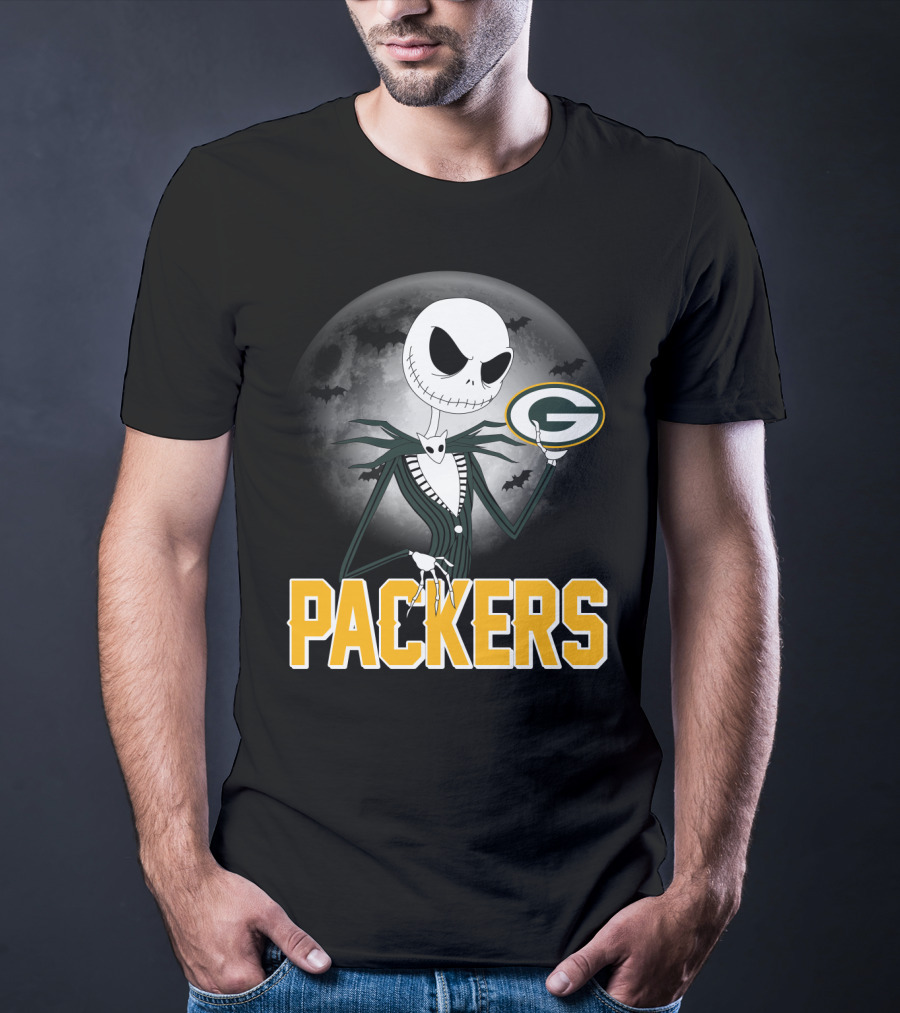 Jack Skellington Green Bay Packers Halloween Moon Bats T-Shirt
