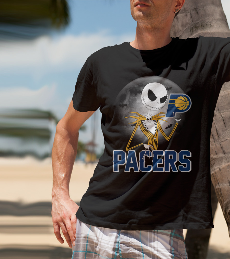 Jack Skellington Halloween Indiana Pacers Basketball Moon Bats T-Shirt