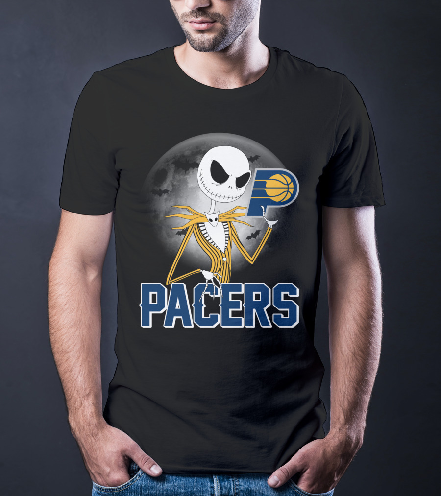 Jack Skellington Halloween Indiana Pacers Basketball Moon Bats T-Shirt