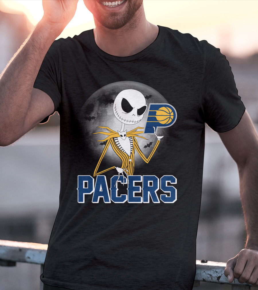 Jack Skellington Halloween Indiana Pacers Basketball Moon Bats T-Shirt