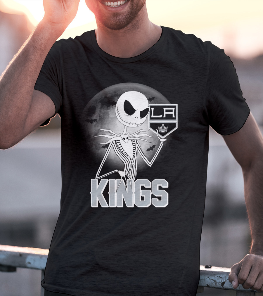Jack Skellington Los Angeles Kings Halloween Moon Background T-Shirt