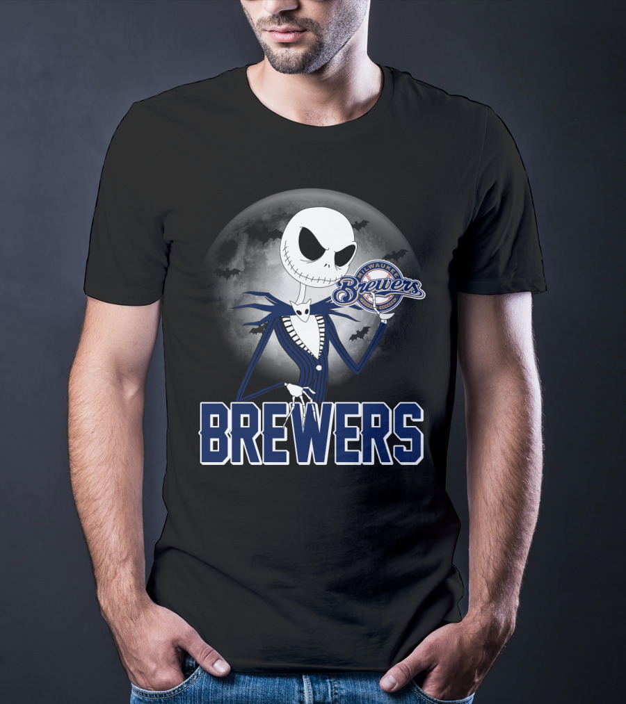 Jack Skellington Halloween Milwaukee Brewers Moon Bats T-Shirt