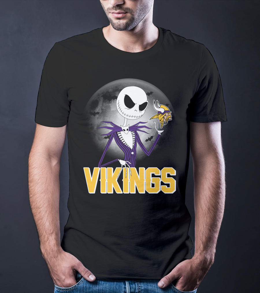 Jack Skellington Vikings Halloween Minnesota Football Theme T-Shirt