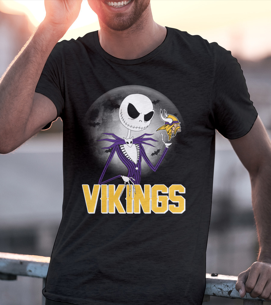 Jack Skellington Vikings Halloween Minnesota Football Theme T-Shirt