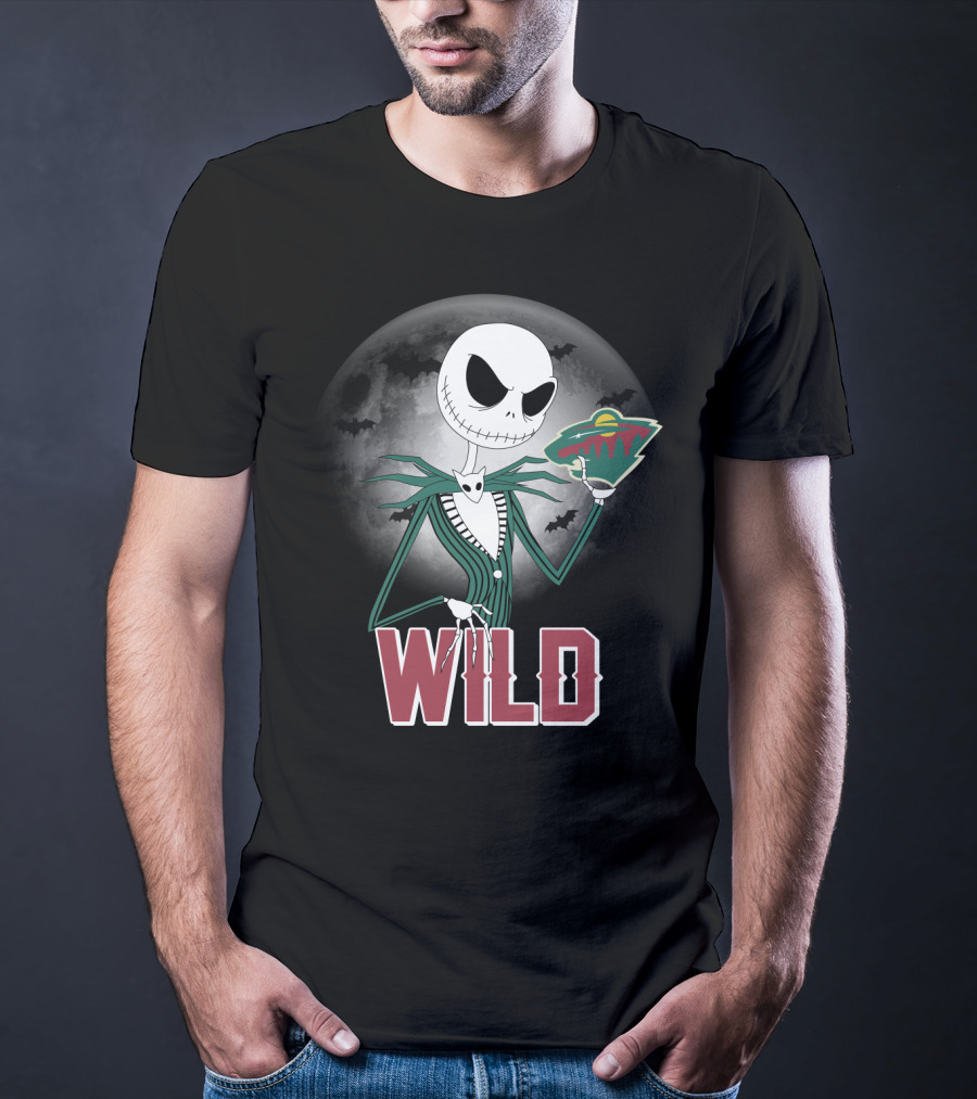 Jack Skellington Halloween Moon And Minnesota Wild Logo Spooky T-Shirt
