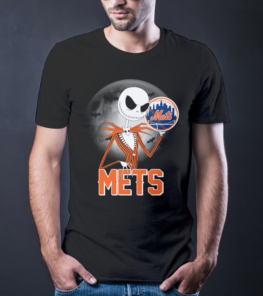 Jack Skellington Mets Baseball Halloween Moon T-Shirt