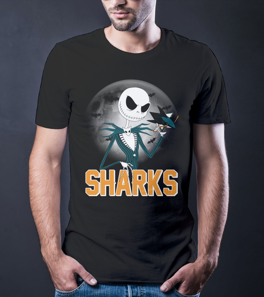 Jack Skellington San Jose Sharks Halloween Moon Background T-Shirt