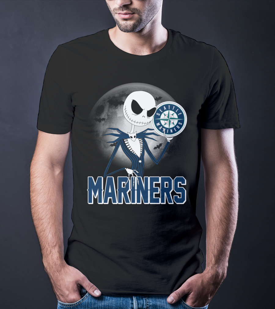 Seattle Mariners Jack Skellington Halloween Moon T-Shirt