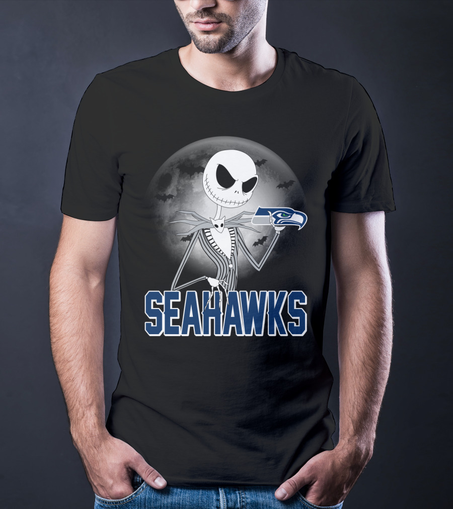 Jack Skellington Seattle Seahawks Halloween Moon T-Shirt