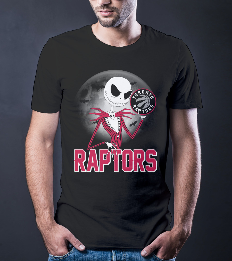 Jack Skellington Raptors Halloween Toronto Raptors Basketball Moon Bats T-Shirt