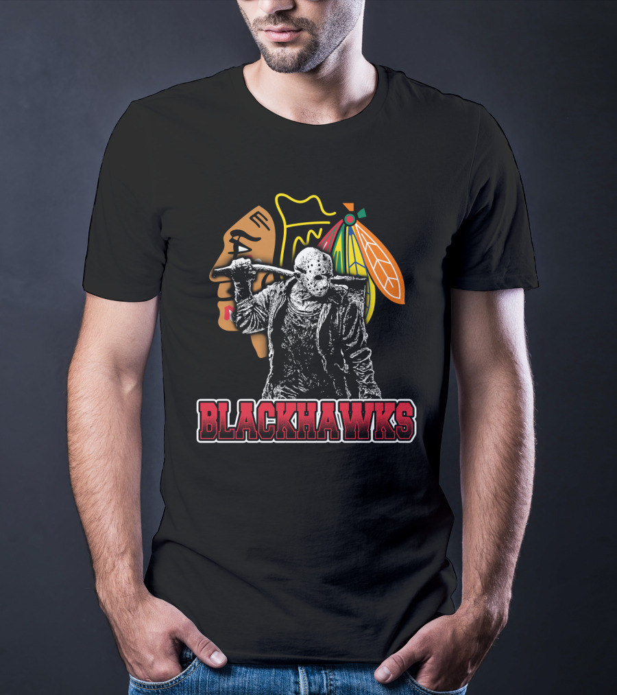 Jason Voorhees With Hockey Mask And Chicago Blackhawks T-Shirt
