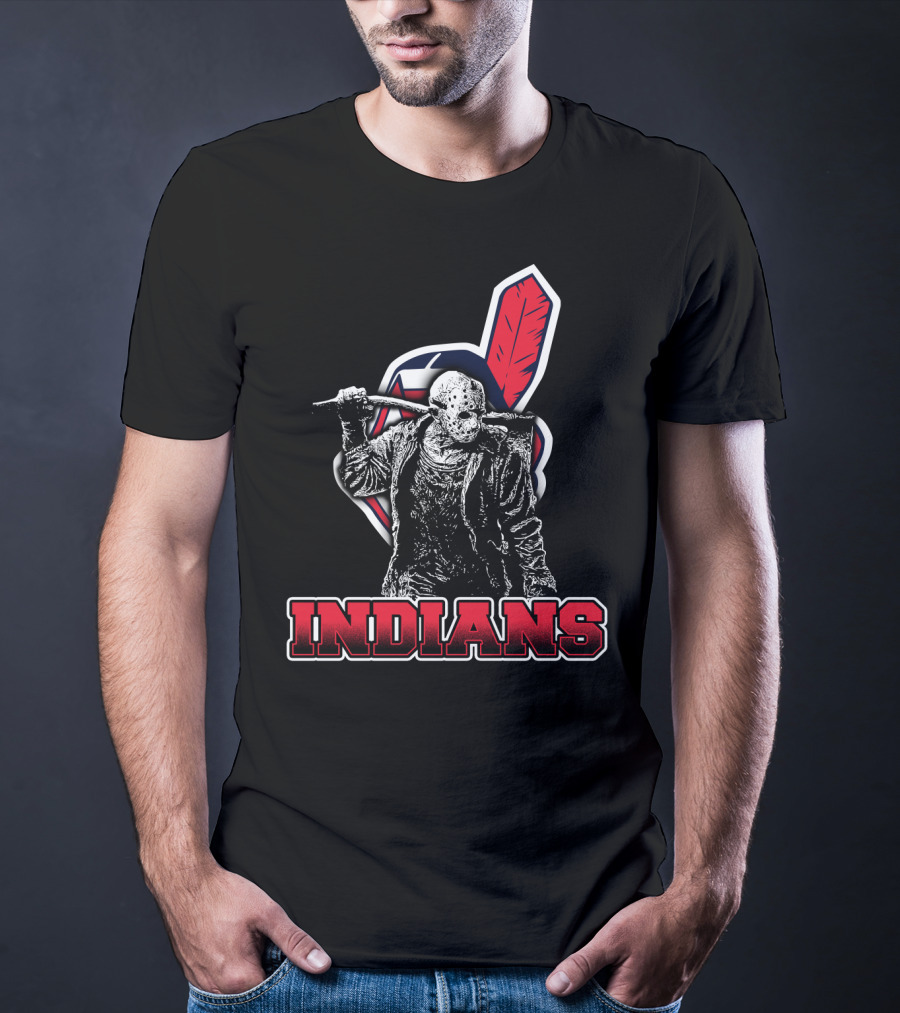 Jason Voorhees With Indians Logo And Cleaver T-Shirt
