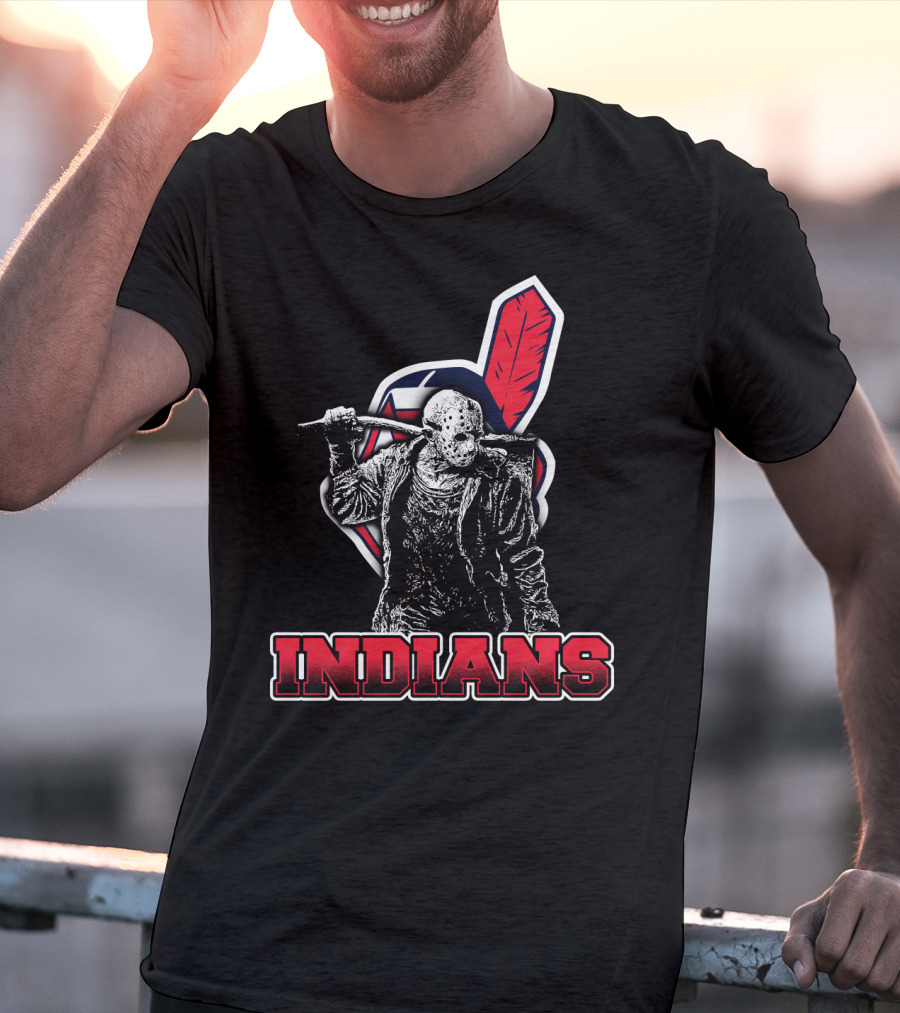 Jason Voorhees With Indians Logo And Cleaver T-Shirt