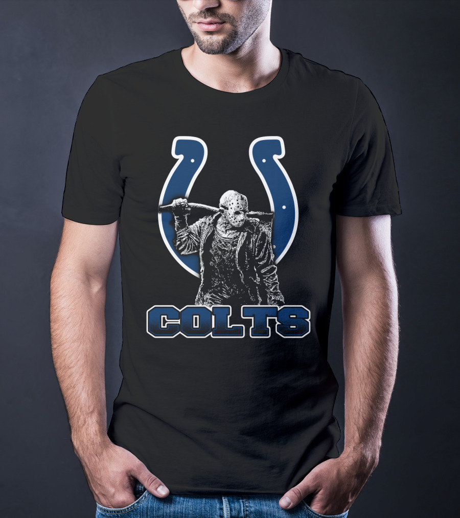 Jason Voorhees Wielding Axe Indianapolis Colts Logo And Fans T-Shirt