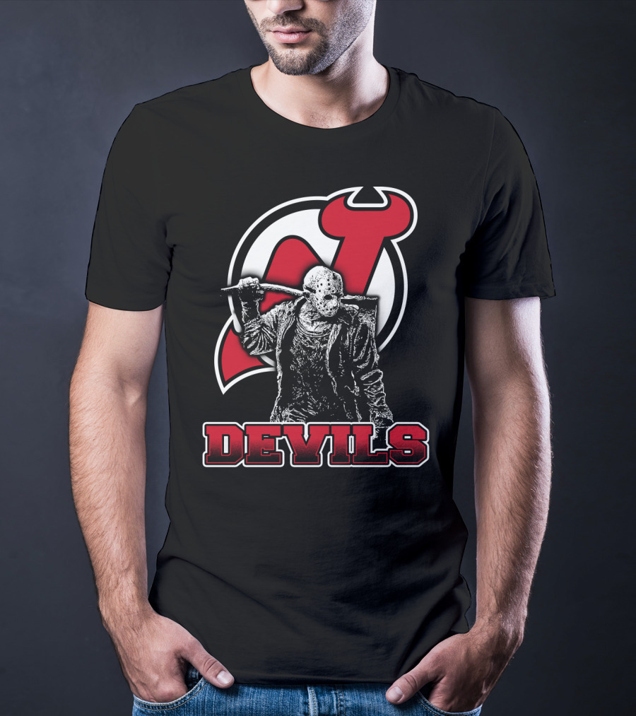 Voorhees New Jersey Devils Fan Mashup With Iconic Mask And Hockey T-Shirt