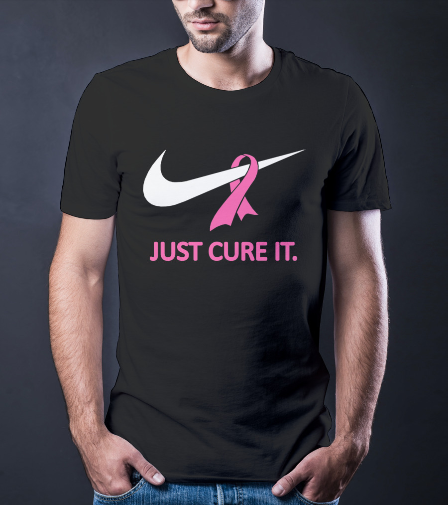Just Cure It Pink Ribbon Breast Cancer Awareness Swoosh T-Shirt