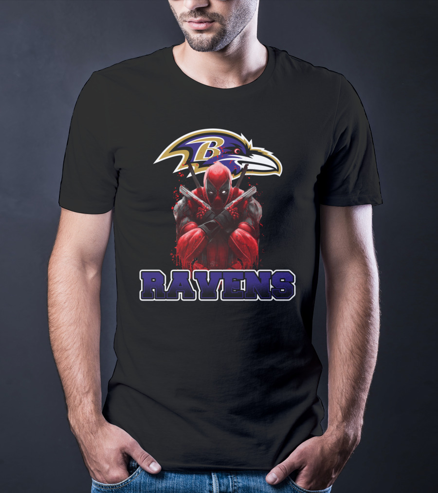 Baltimore Ravens Deadpool Crossed Swords Fan Combo T-Shirt