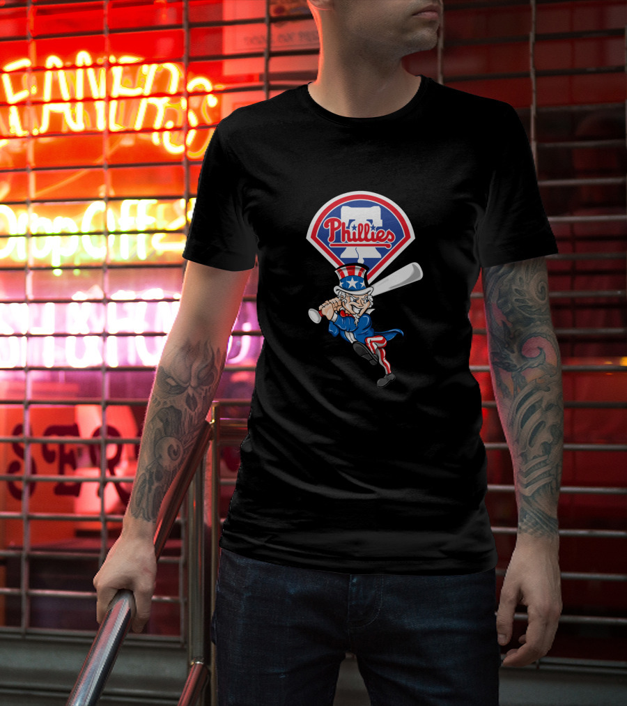 Philadelphia Phillies Uncle Sam 4Th Of July Baseball Swing T-Shirt