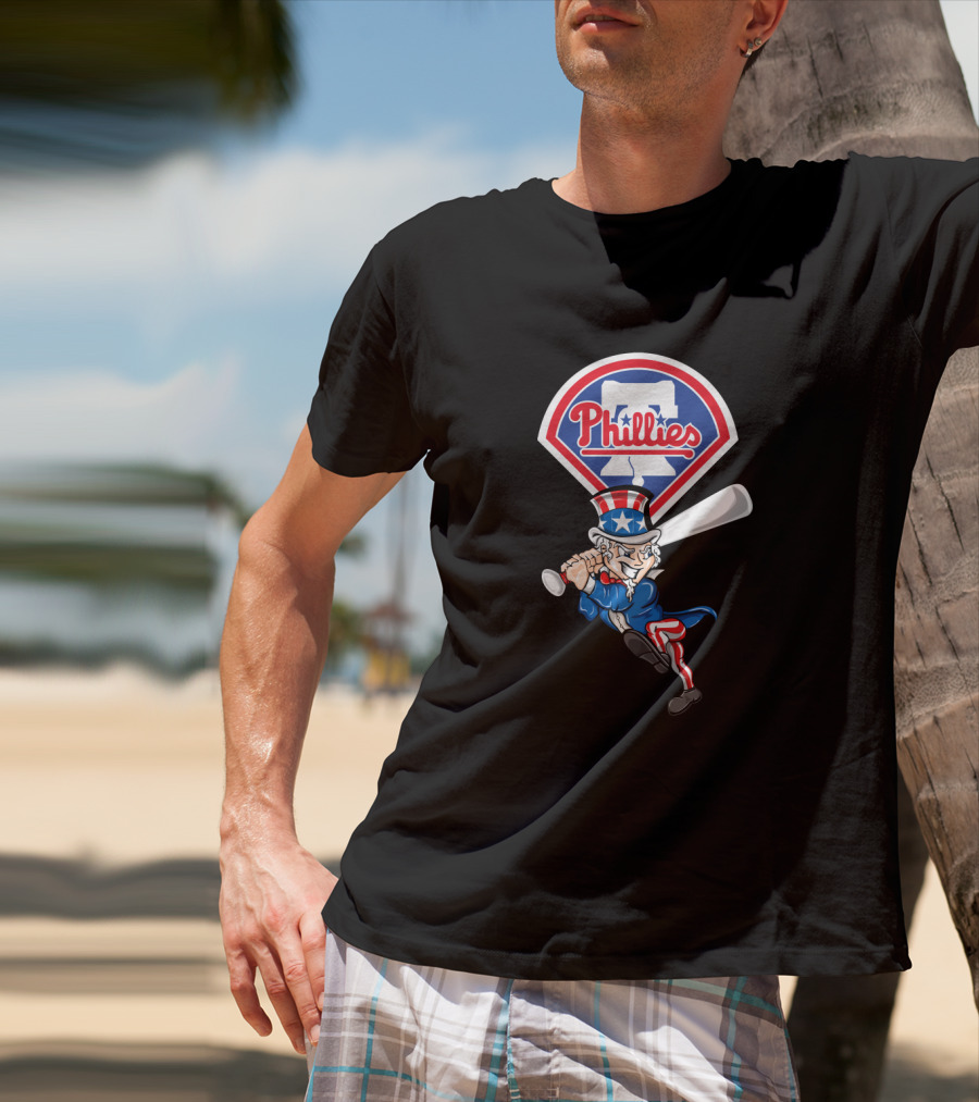 Philadelphia Phillies Uncle Sam 4Th Of July Baseball Swing T-Shirt