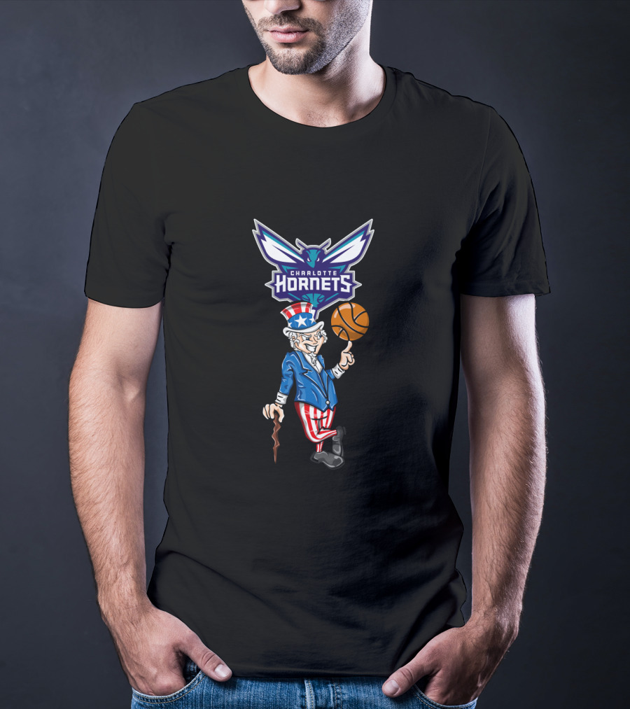 Charlotte Hornets Uncle Sam 4Th July Basketball T-Shirt