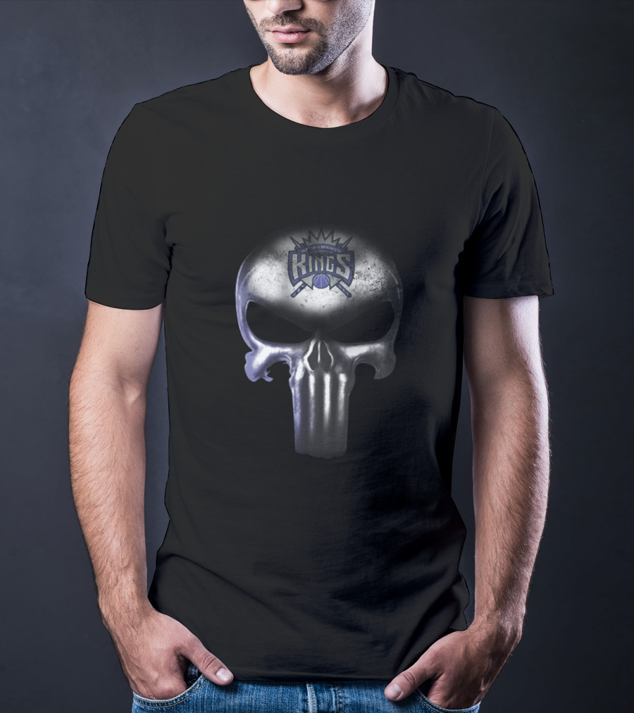 Sacramento Kings Punisher Skull Emblem For Basketball Fans T-Shirt