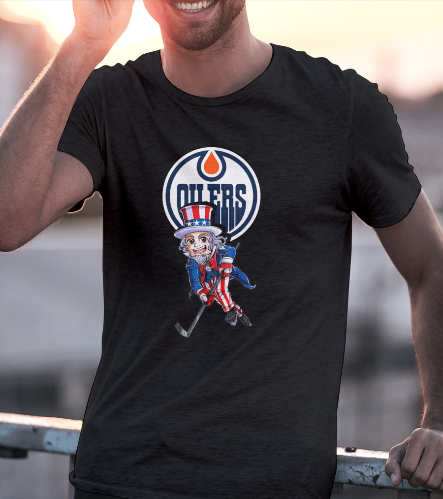 Uncle Sam Hockey Player Edmonton Oilers 4Th Of July T-Shirt