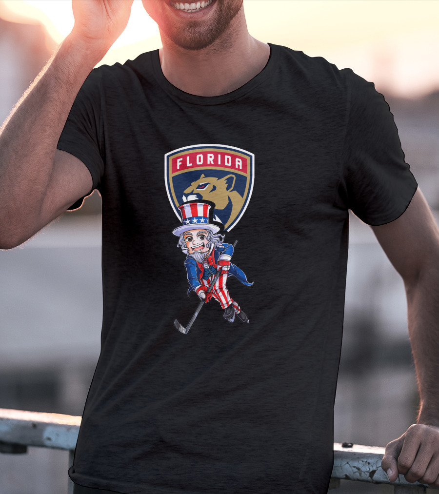 Uncle Sam Hockey With Florida Panthers Logo 4Th Of July T-Shirt