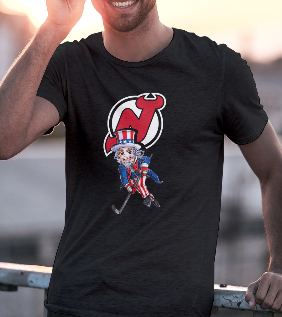 Uncle Sam Hockey Action With New Jersey Devils Independence Day T-Shirt
