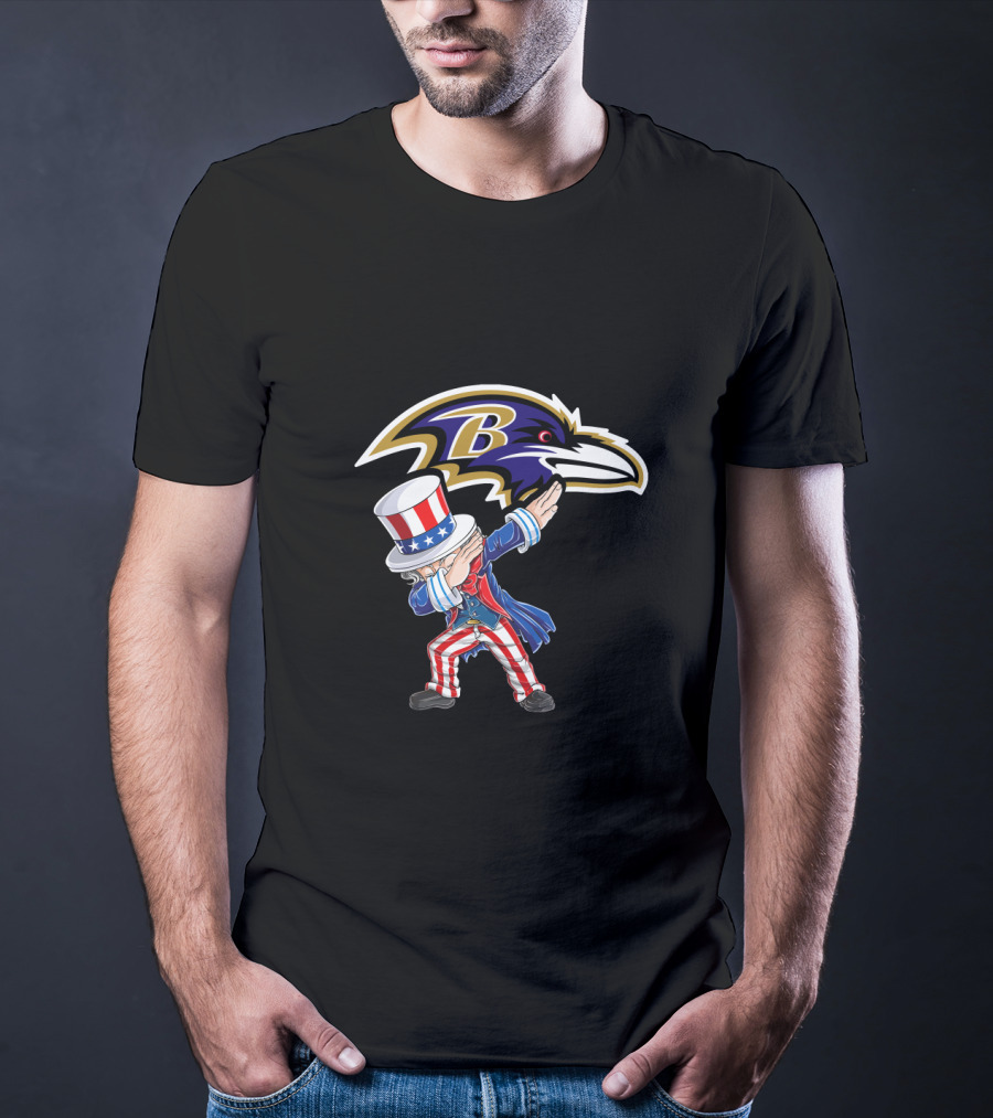 Uncle Sam Dabbing Baltimore Ravens 4Th July Celebration Fan T-Shirt