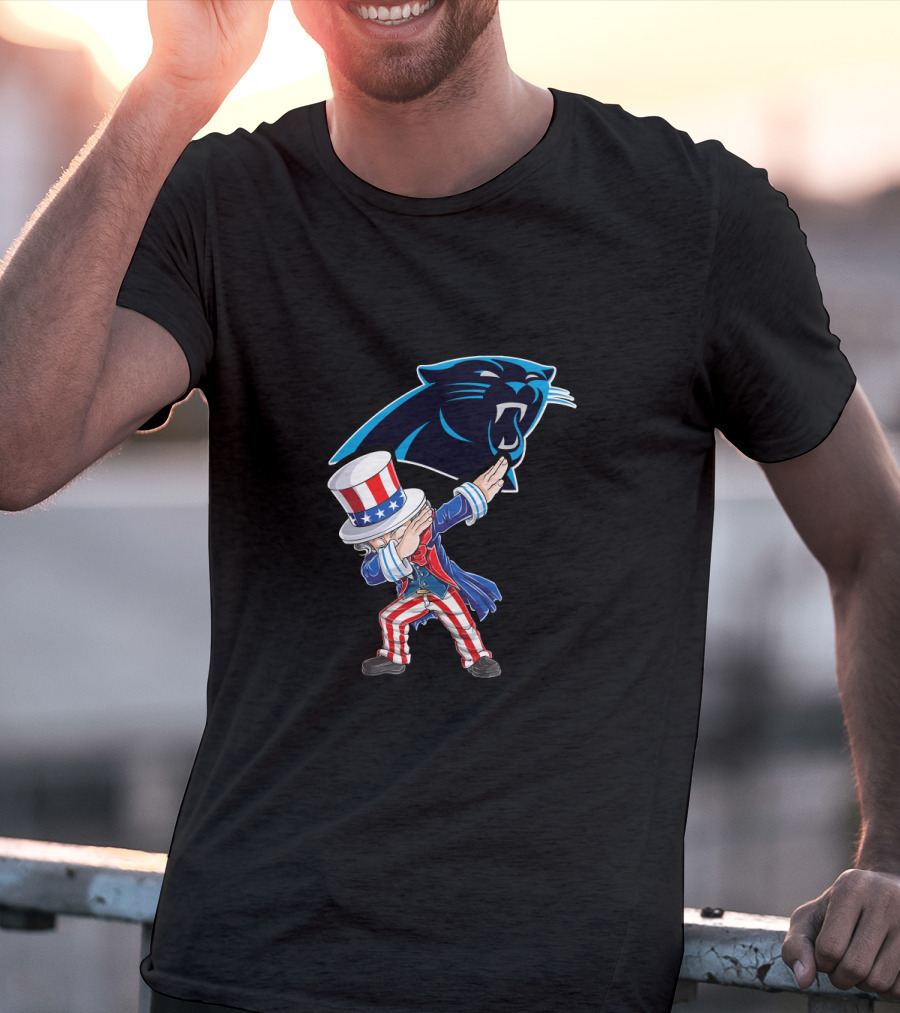 Uncle Sam Dabbing 4Th July Carolina Panthers Logo Fourth Of July Celebration T-Shirt