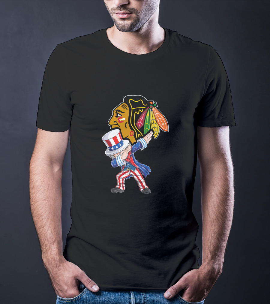 Uncle Sam Dabbing Chicago Blackhawks 4Th Of July T-Shirt