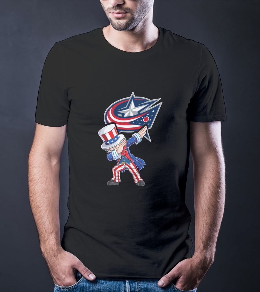 Uncle Sam Dabbing Columbus Blue Jackets 4Th July Patriotic Theme T-Shirt