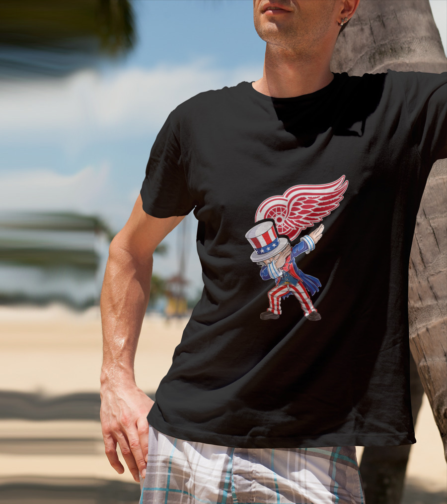 Uncle Sam Dabbing With Detroit Red Wings Logo 4Th Of July T-Shirt