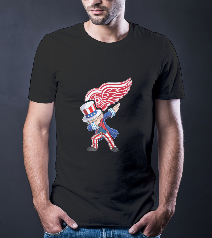 Uncle Sam Dabbing With Detroit Red Wings Logo 4Th Of July T-Shirt