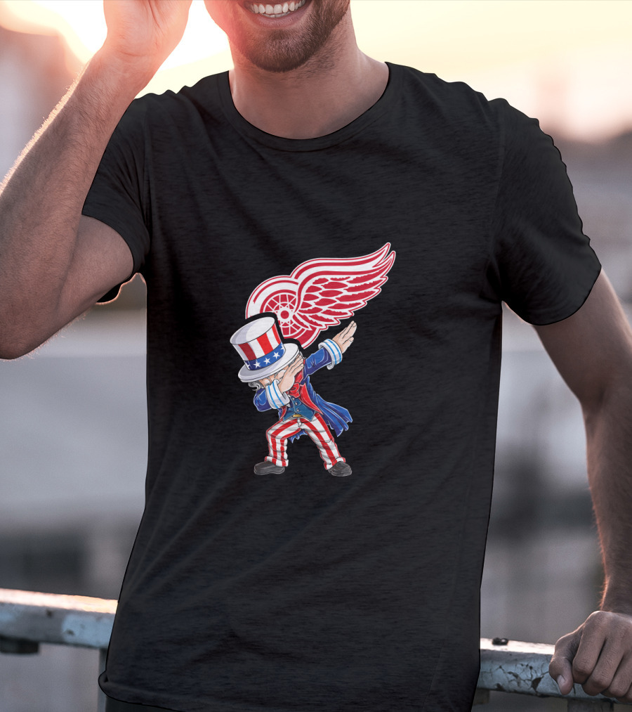 Uncle Sam Dabbing With Detroit Red Wings Logo 4Th Of July T-Shirt