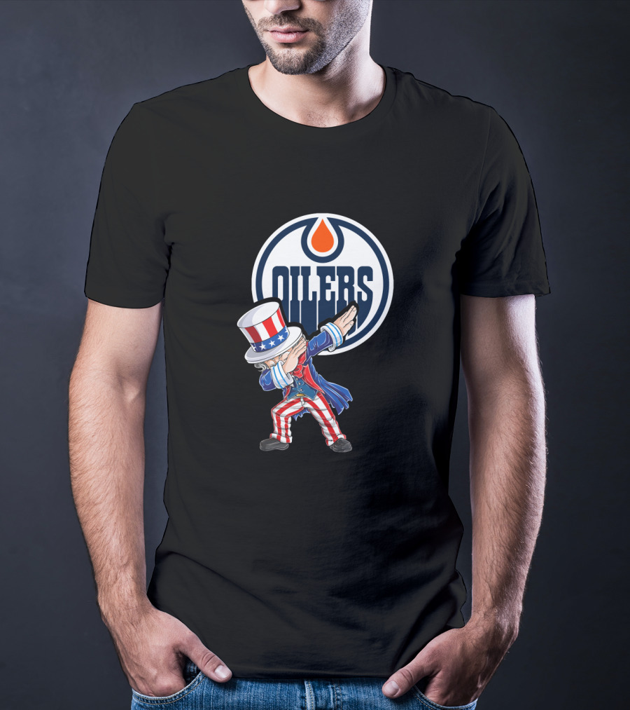 Edmonton Oilers Uncle Sam Dabbing With Logo On 4Th Of July T-Shirt