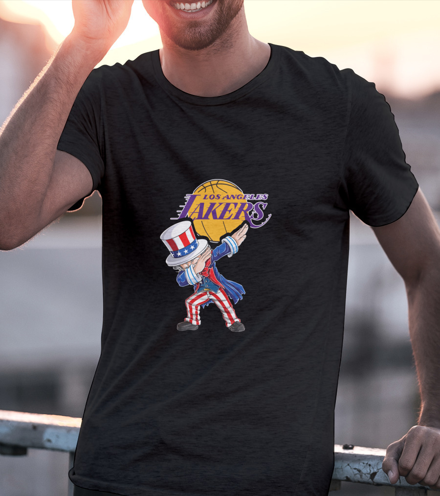 Uncle Sam Dabbing Los Angeles Lakers 4Th Of July Basketball Celebration T-Shirt