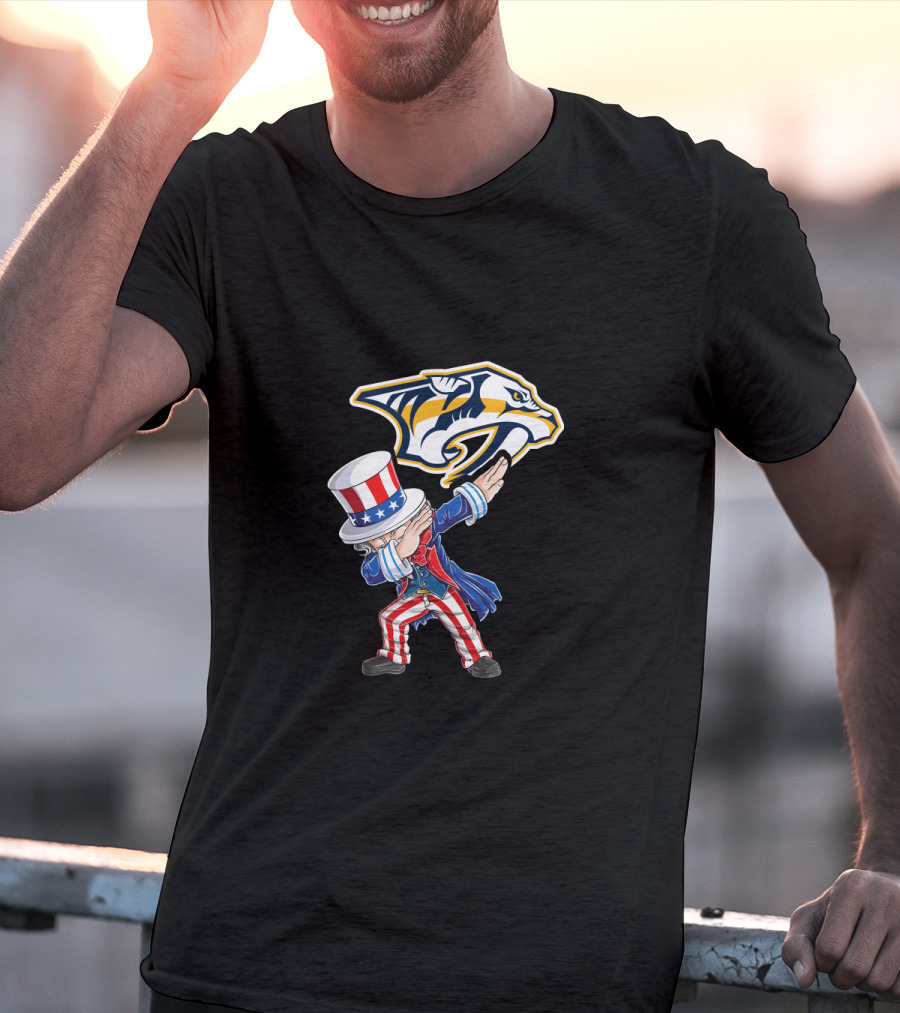 Uncle Sam Dabbing With Nashville Predators Logo 4Th July T-Shirt