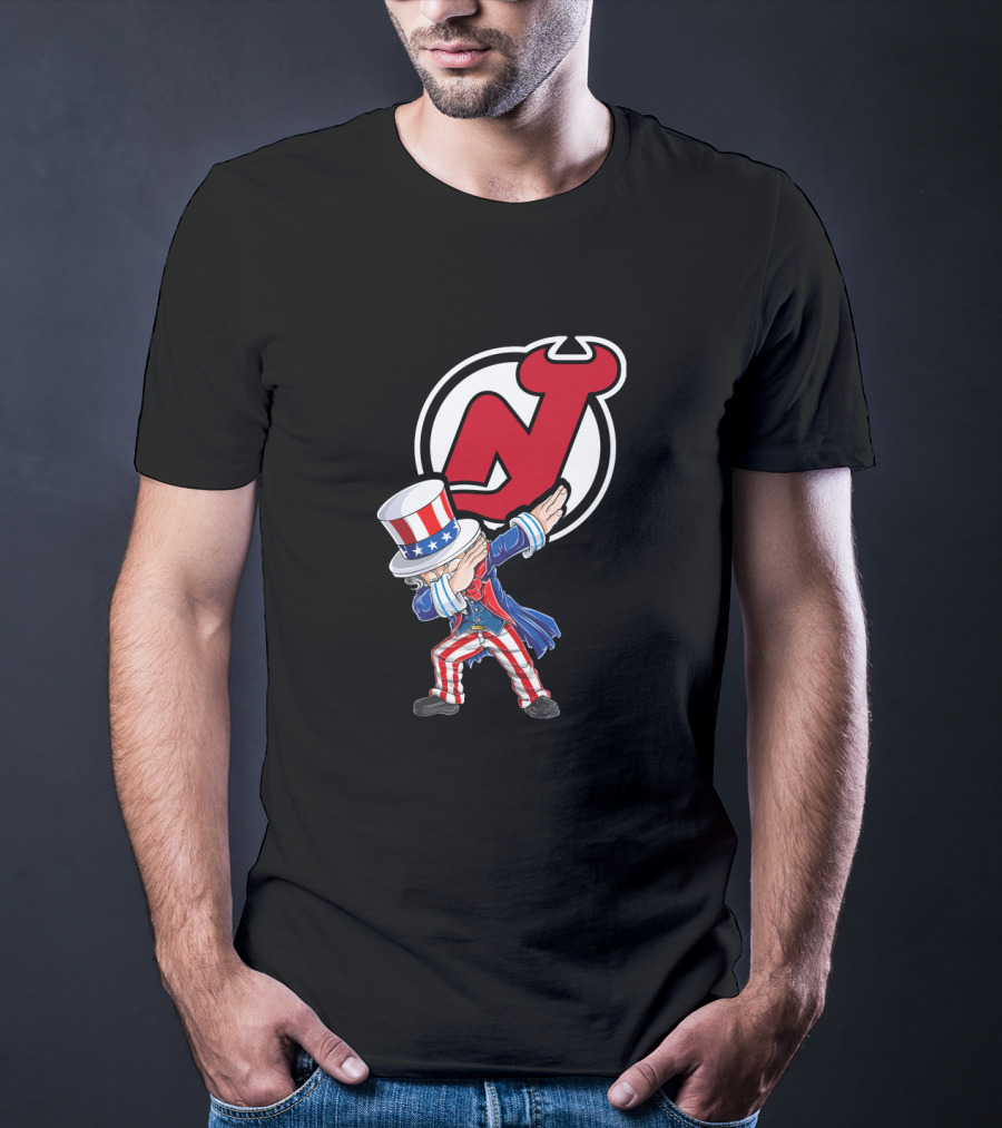 Uncle Sam Dabbing New Jersey Devils Logo Patriotic 4Th Of July T-Shirt