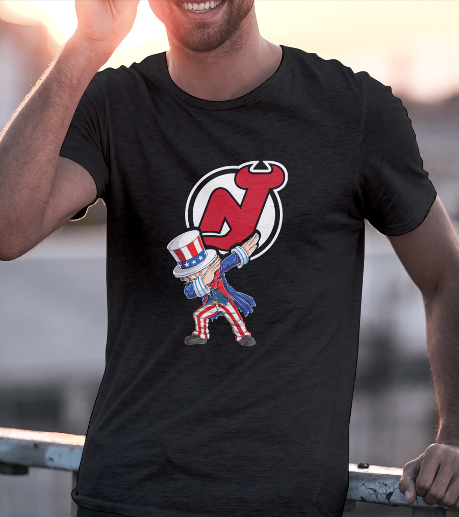 Uncle Sam Dabbing New Jersey Devils Logo Patriotic 4Th Of July T-Shirt