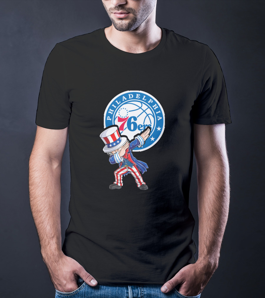 Philadelphia 76ers 4Th July Uncle Sam Dabbing Basketball Motif T-Shirt