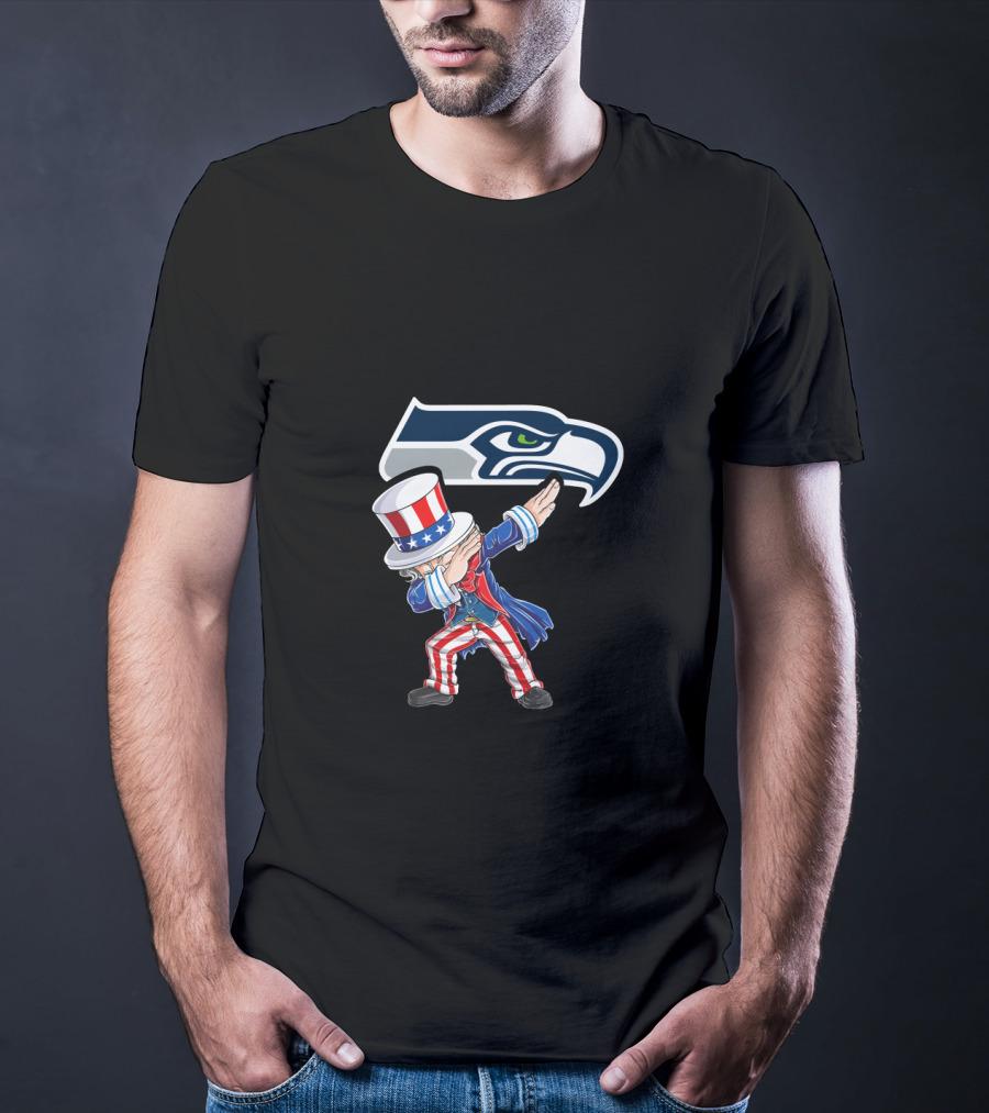 Uncle Sam Dabbing Seattle Seahawks 4Th Of July Celebration T-Shirt