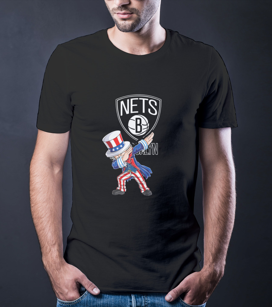 Uncle Sam Dabbing On Nets Brooklyn Logo For 4Th Of July Fans T-Shirt