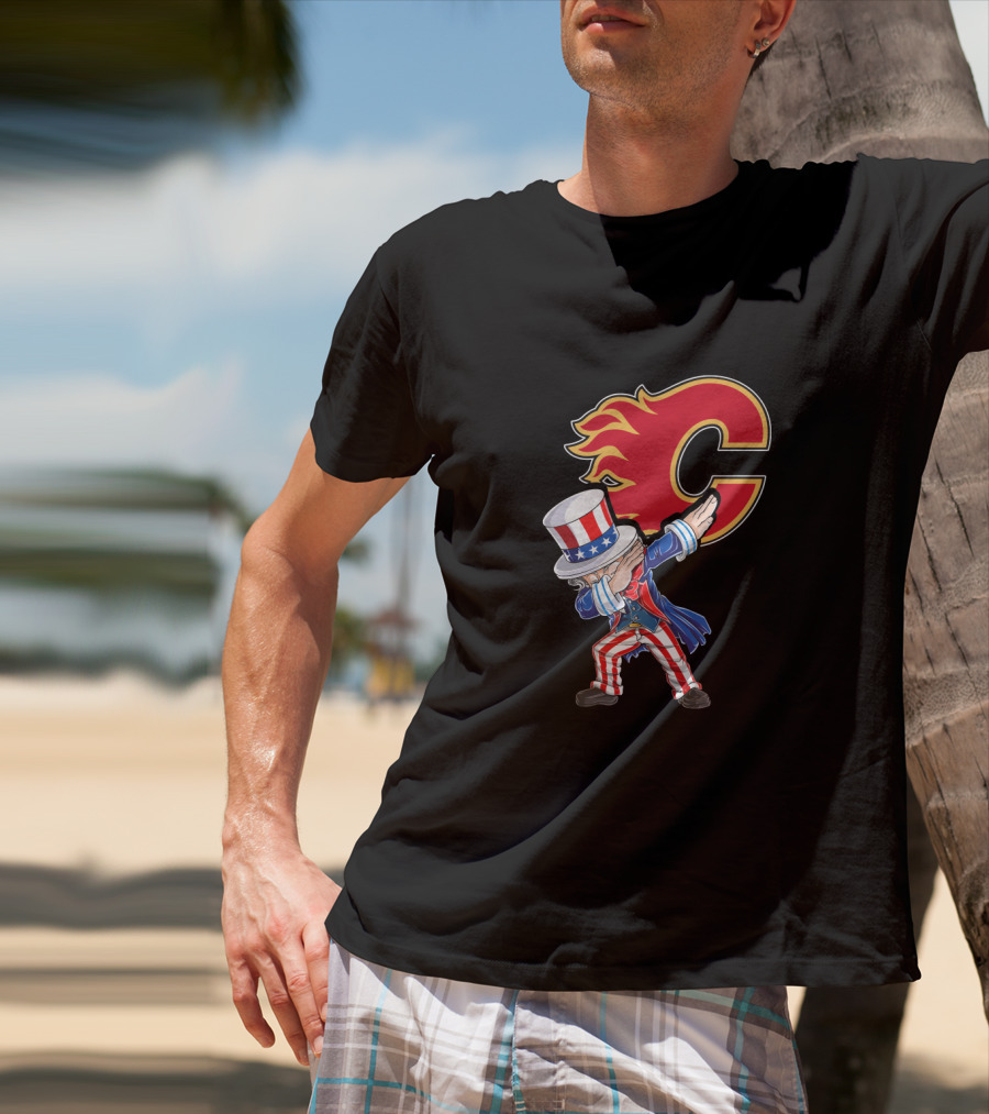 Uncle Sam Dabbing With Calgary Flames Logo For July 4Th Celebration Fans T-Shirt
